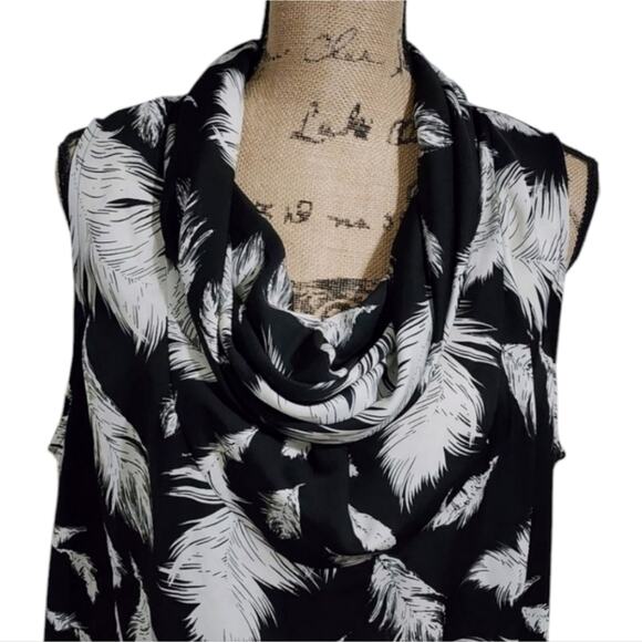 Lane Bryant black and white tropical cowl neck Sleeveless tunic plus sz 14 16 1X - Picture 2 of 5